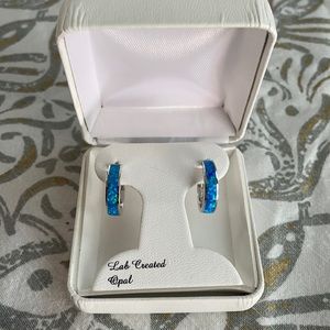 Opal silver small hoop earrings